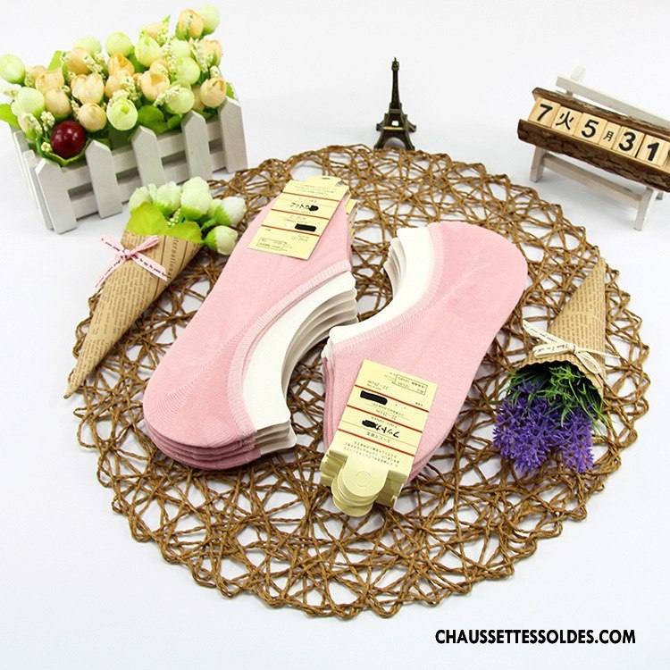Chaussette Basse Femme Dame Chaussette Basse Coupée Silicone 100% Coton Antidérapant Invisible Pure Rose Clair