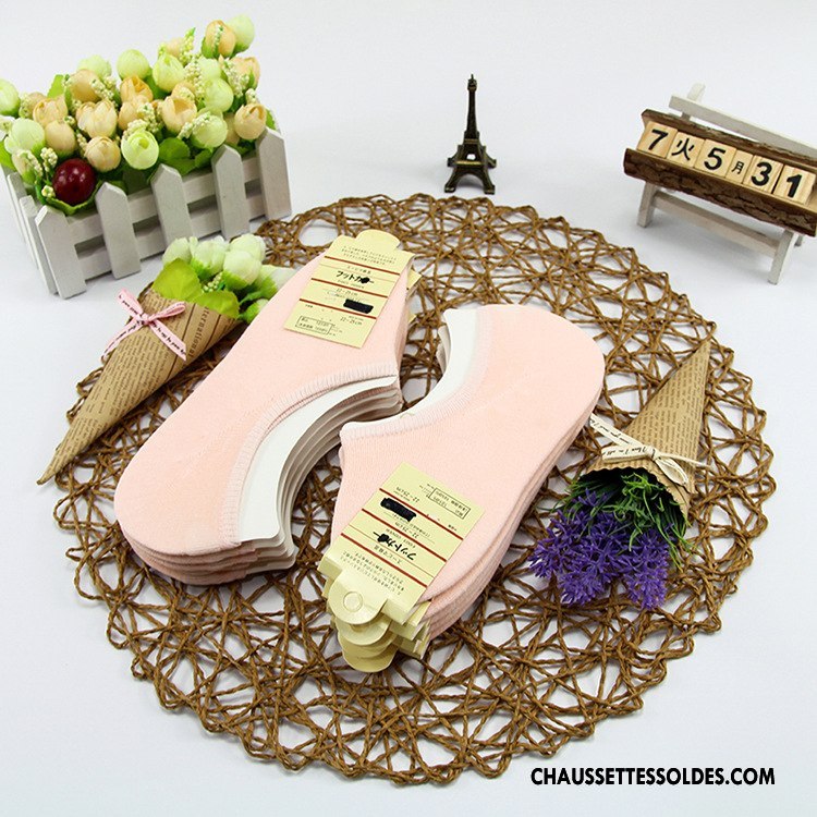 Chaussette Basse Femme Dame Chaussette Basse Coupée Silicone 100% Coton Antidérapant Invisible Pure Rose Clair