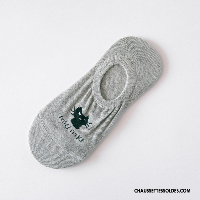 Chaussette Basse Femme Dame Été Chaussette Basse Coupée Chat Chaussette Courte Antidérapant Pure Rouge Clair