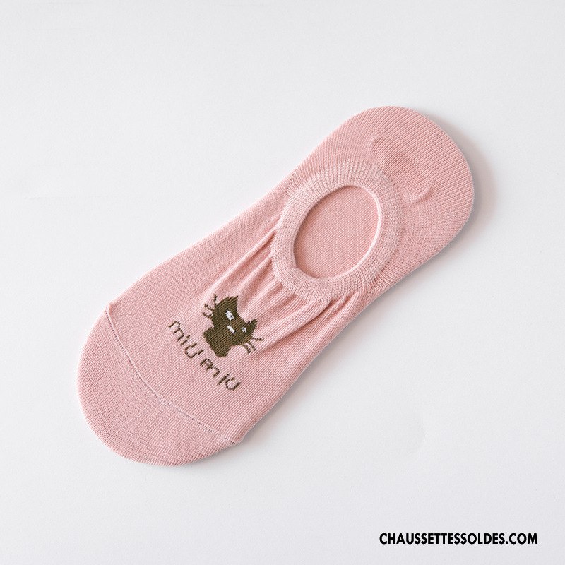 Chaussette Basse Femme Dame Été Chaussette Basse Coupée Chat Chaussette Courte Antidérapant Pure Rouge Clair