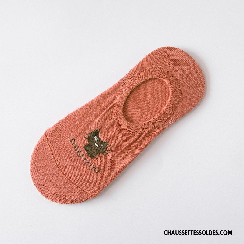 Chaussette Basse Femme Dame Été Chaussette Basse Coupée Chat Chaussette Courte Antidérapant Pure Rouge Clair