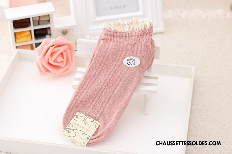 Chaussette Basse Femme Dentelle Chaussette Basse Coupée Bambou Rose