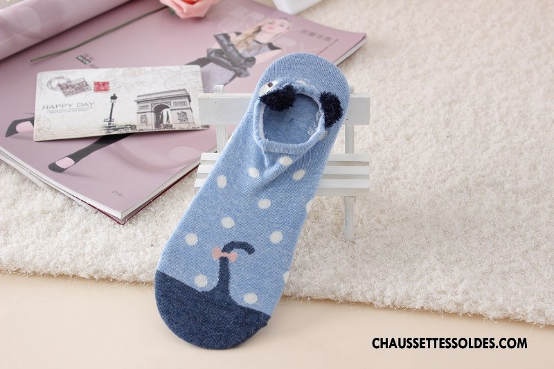 Chaussette Basse Femme Dessin Animé Chaussettes En Coton Charmant Ultra Chaussette Basse Coupée Dimensionnel Bleu