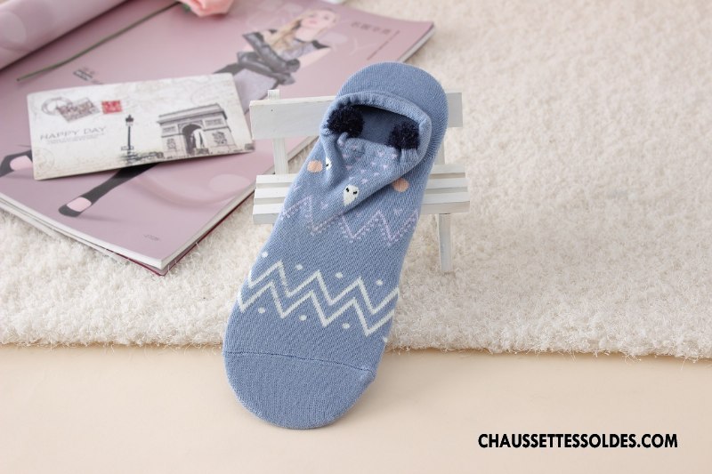 Chaussette Basse Femme Dessin Animé Chaussettes En Coton Charmant Ultra Chaussette Basse Coupée Dimensionnel Bleu