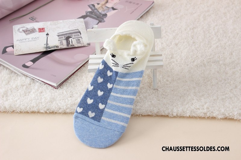 Chaussette Basse Femme Dessin Animé Chaussettes En Coton Charmant Ultra Chaussette Basse Coupée Dimensionnel Bleu