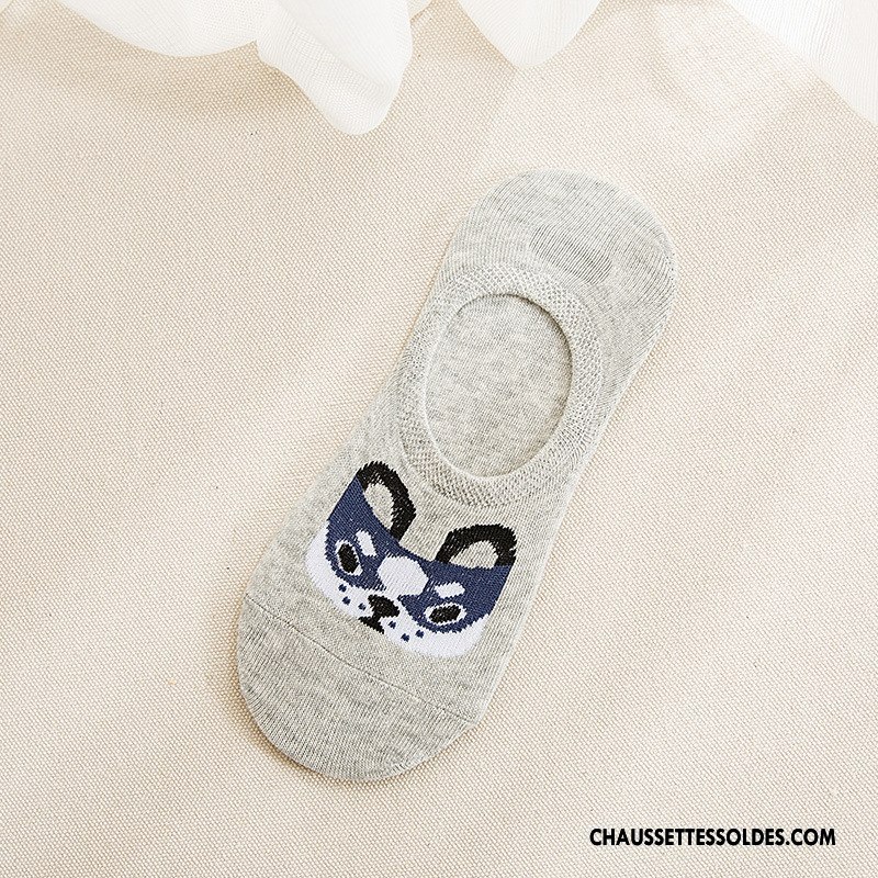 Chaussette Basse Femme Dessin Animé Invisible 100% Coton Le Nouveau Animal Printemps Bleu
