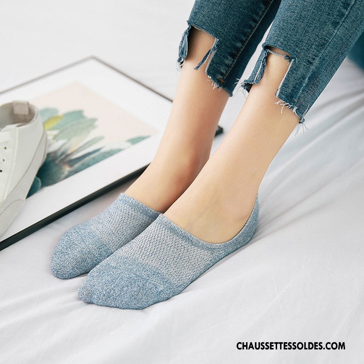 Chaussette Basse Femme Engrener Antidérapant Invisible Été Silicone Tous Les Assortis Pure Bleu Clair