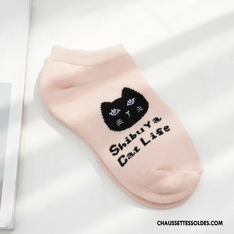 Chaussette Basse Femme Hiver Dessin Animé Dame Renforcé Thermiques Chat Rose Coloré