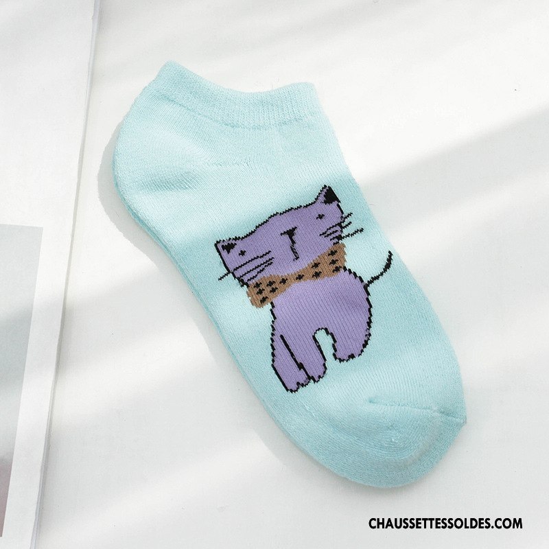 Chaussette Basse Femme Hiver Dessin Animé Dame Renforcé Thermiques Chat Rose Coloré