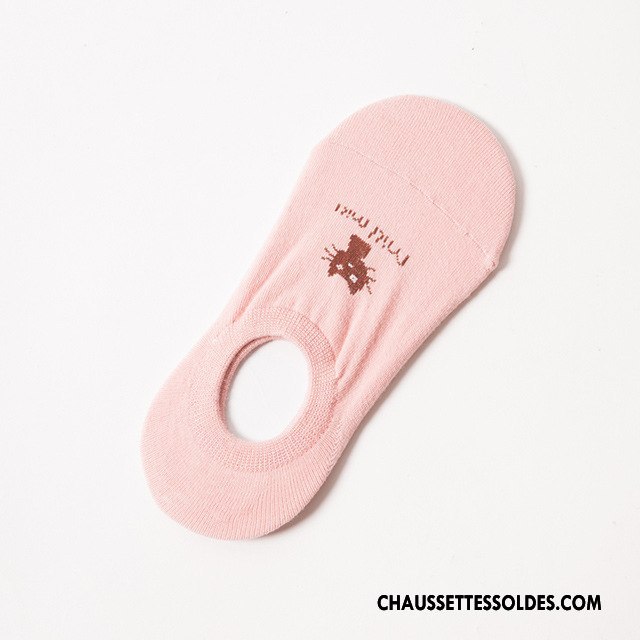 Chaussette Basse Femme Invisible Antidérapant 100% Coton Chat Beige Chaussette Courte Pure Blanc Clair