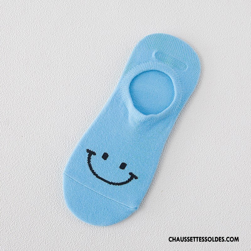 Chaussette Basse Femme Invisible Antidérapant Été Le Nouveau Souriant Silicone Bleu