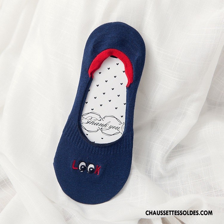 Chaussette Basse Femme Invisible Bien Silicone 100% Coton Œil Brodé Bleu Clair