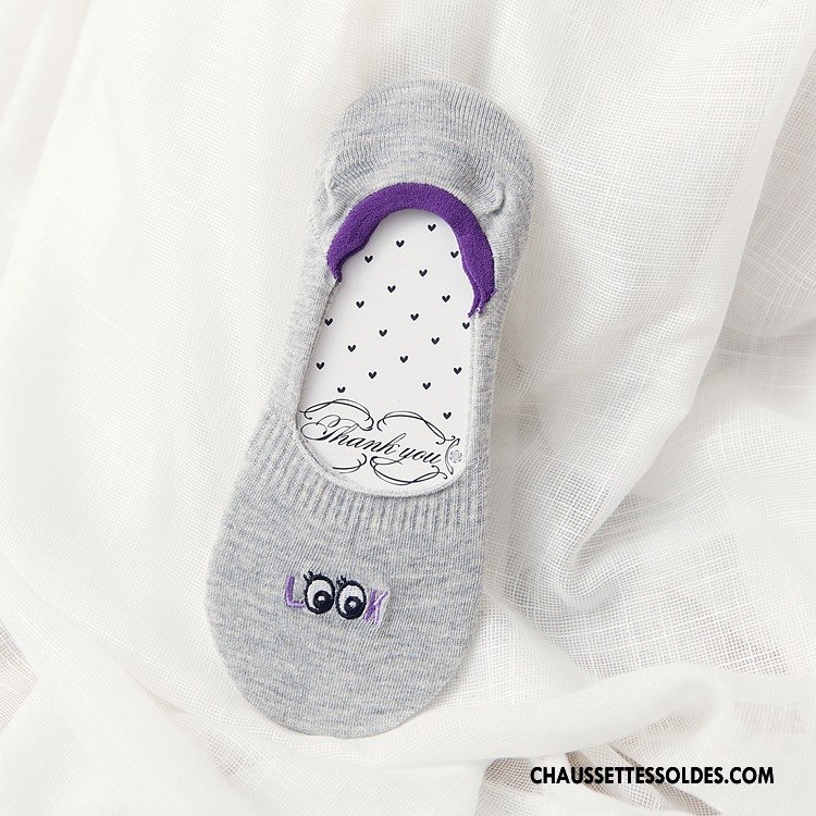 Chaussette Basse Femme Invisible Bien Silicone 100% Coton Œil Brodé Bleu Clair
