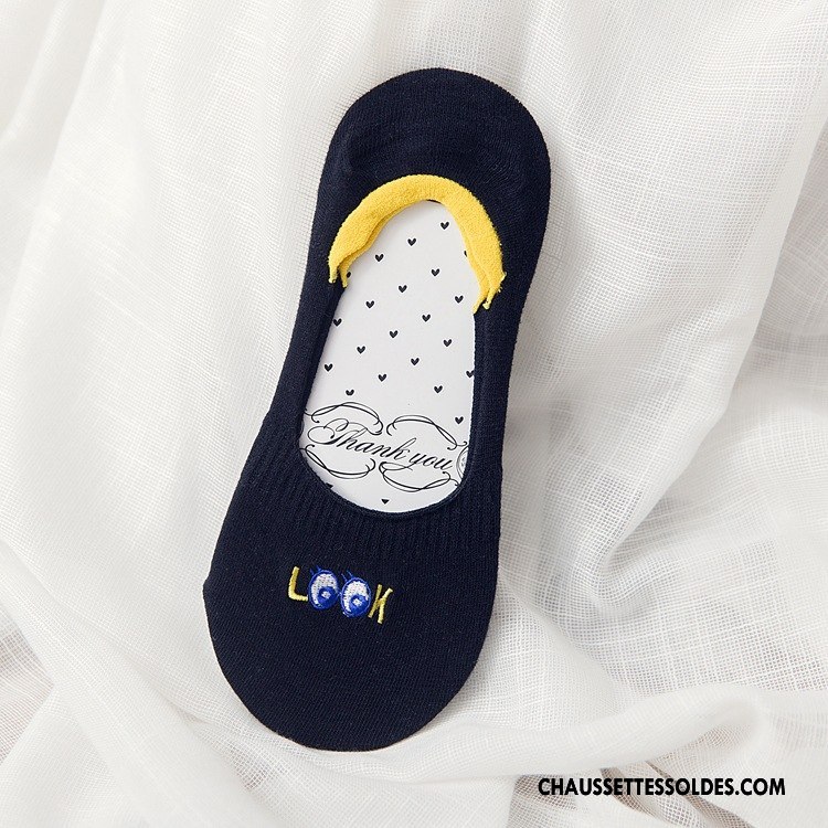 Chaussette Basse Femme Invisible Bien Silicone 100% Coton Œil Brodé Bleu Clair