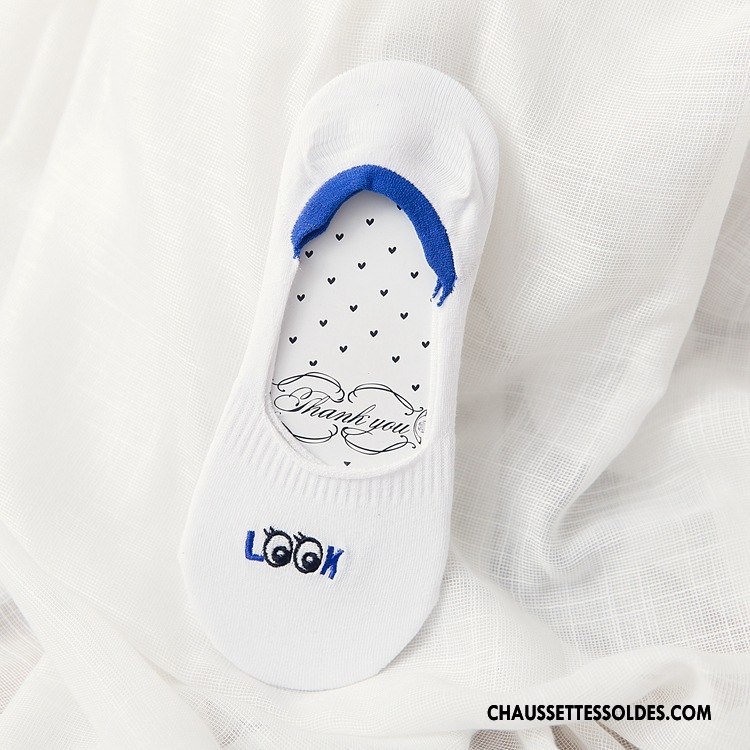 Chaussette Basse Femme Invisible Bien Silicone 100% Coton Œil Brodé Bleu Clair