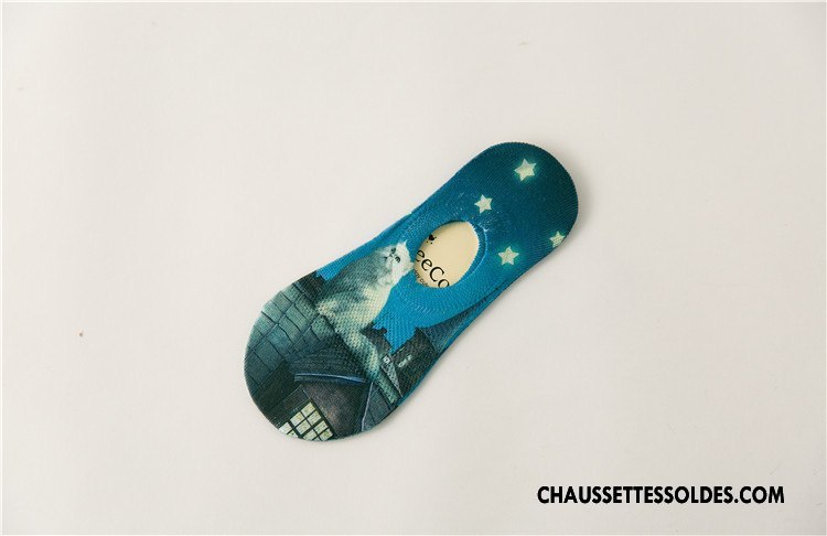 Chaussette Basse Femme Invisible Chaussettes En Coton Été Dessin Animé Le Nouveau Printemps Bleu Marin Impression