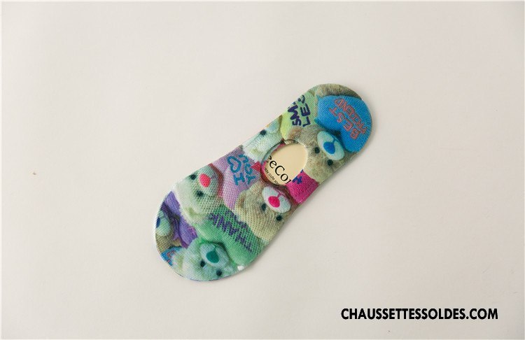 Chaussette Basse Femme Invisible Chaussettes En Coton Été Dessin Animé Le Nouveau Printemps Bleu Marin Impression