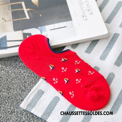 Chaussette Basse Femme Invisible Coton Bio Dame Été Chaussette Basse Coupée Légère Rouge Clair