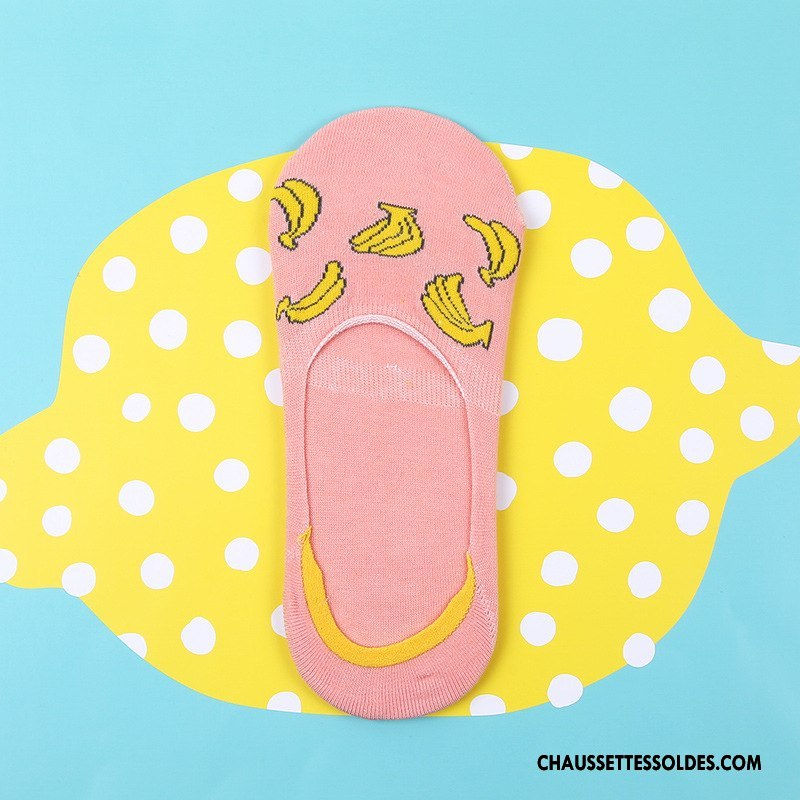 Chaussette Basse Femme Invisible Dessin Animé Coton Bio Dame Printemps Été Rose Clair