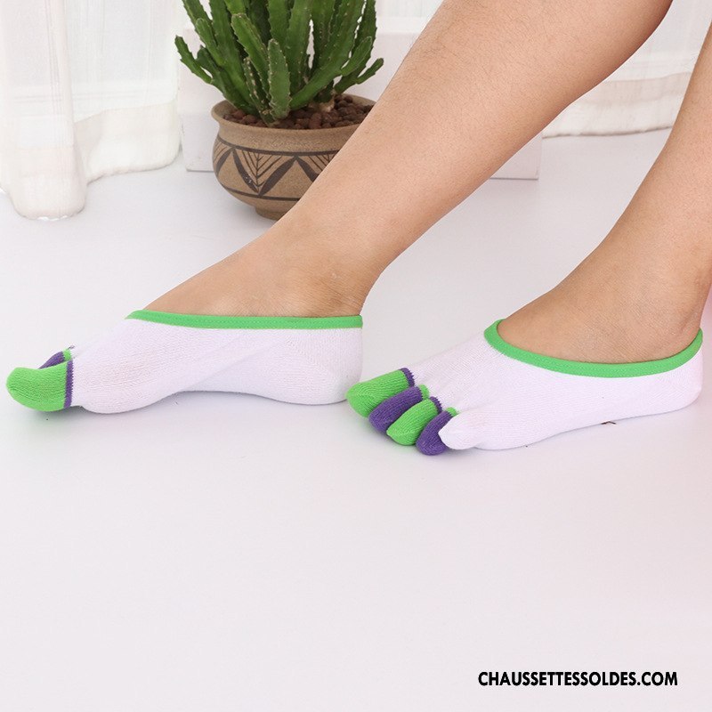 Chaussette Basse Femme Invisible Doigt De Pied Anti-off Silicone Cinq Doigts Chaussette Basse Coupée Coloré Jaune