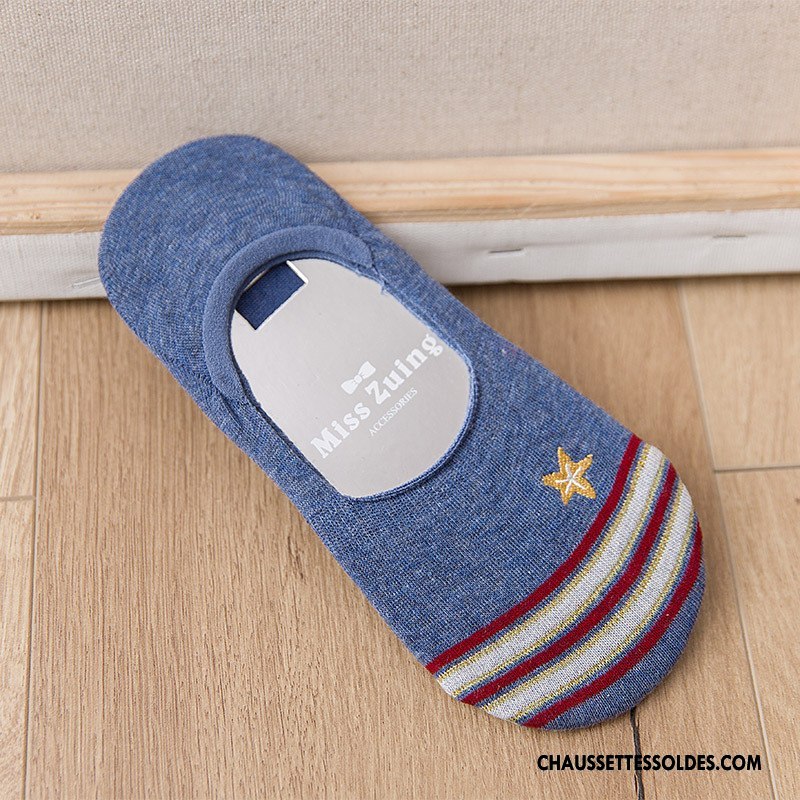 Chaussette Basse Femme Invisible Le Nouveau Été Dame Rayé Chaussette Basse Coupée Bleu