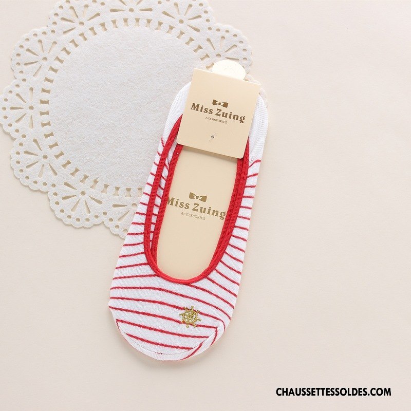 Chaussette Basse Femme Invisible Mince Chaussette Basse Coupée Printemps Matelassé Dame Rouge Clair