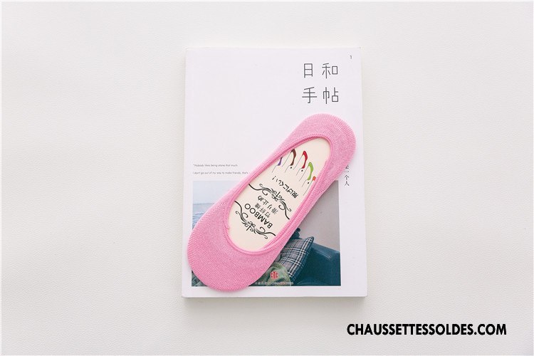 Chaussette Basse Femme Invisible Silicone Chaussette Courte Été Fibre Bambou Couleurs De Bonbons Rose