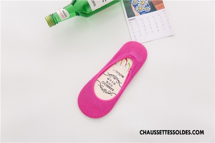 Chaussette Basse Femme Invisible Silicone Chaussette Courte Été Fibre Bambou Couleurs De Bonbons Rose