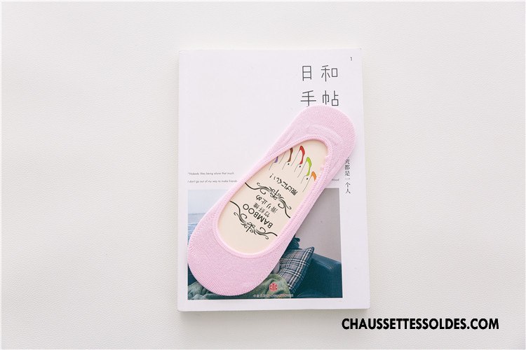 Chaussette Basse Femme Invisible Silicone Chaussette Courte Été Fibre Bambou Couleurs De Bonbons Rose