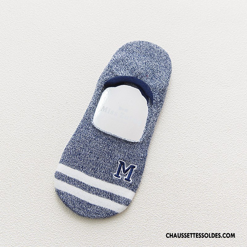 Chaussette Basse Femme Invisible Été Chaussettes En Coton Chaussette Basse Coupée Brodé Printemps Pure Bleu Clair