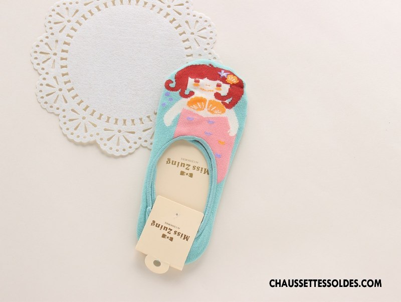 Chaussette Basse Femme Invisible Été Créatif Le Nouveau Chaussettes En Coton Chaussette Basse Coupée Bleu