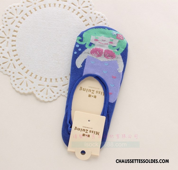 Chaussette Basse Femme Invisible Été Créatif Le Nouveau Chaussettes En Coton Chaussette Basse Coupée Bleu