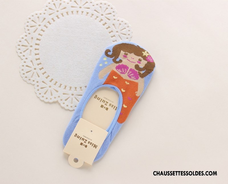 Chaussette Basse Femme Invisible Été Créatif Le Nouveau Chaussettes En Coton Chaussette Basse Coupée Bleu