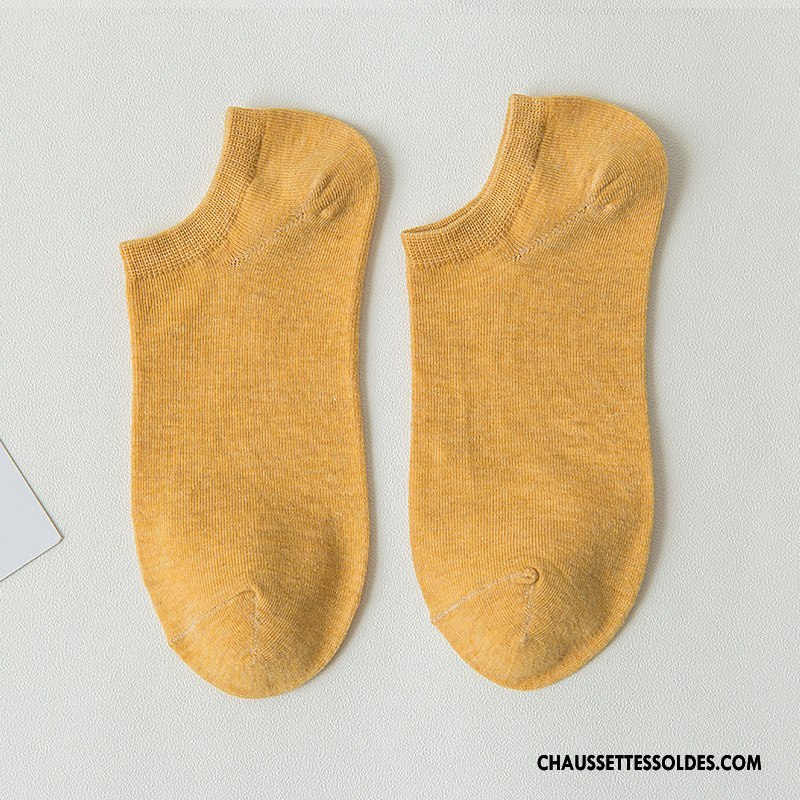 Chaussette Basse Femme Le Nouveau 100% Coton Art Été Dame Courte Couleurs De Bonbons Jaune