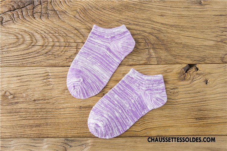 Chaussette Basse Femme Le Nouveau 100% Coton Chaussette Basse Coupée Style National Coton Bio Matelassé Violet Clair