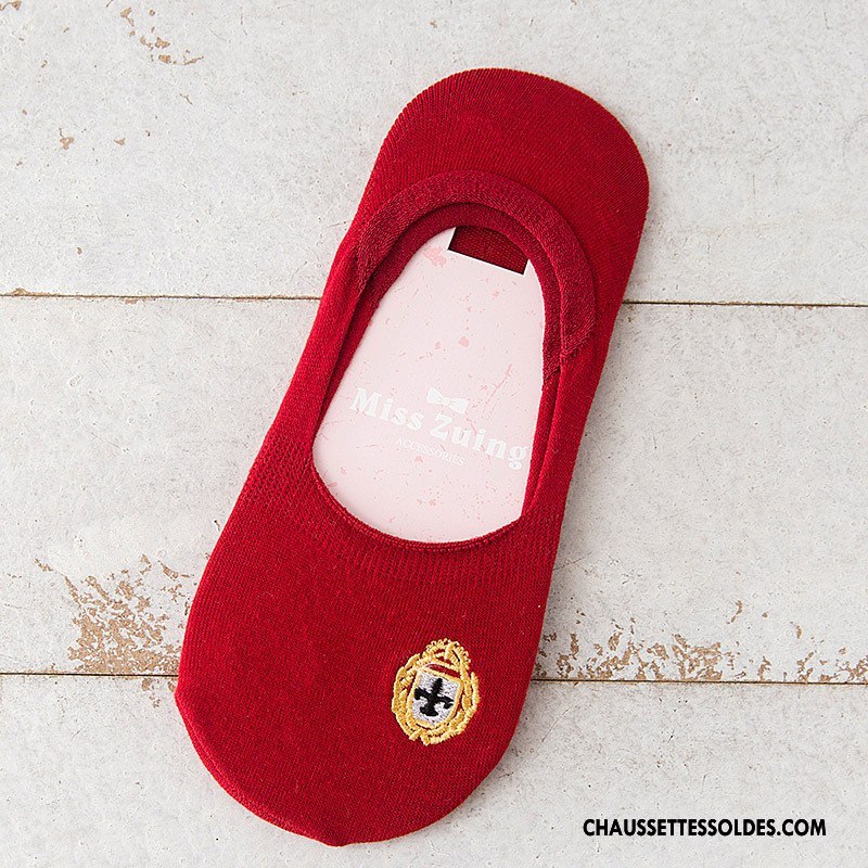 Chaussette Basse Femme Le Nouveau 100% Coton Dame Invisible Silicone Antidérapant Bordeaux Coloré Clair