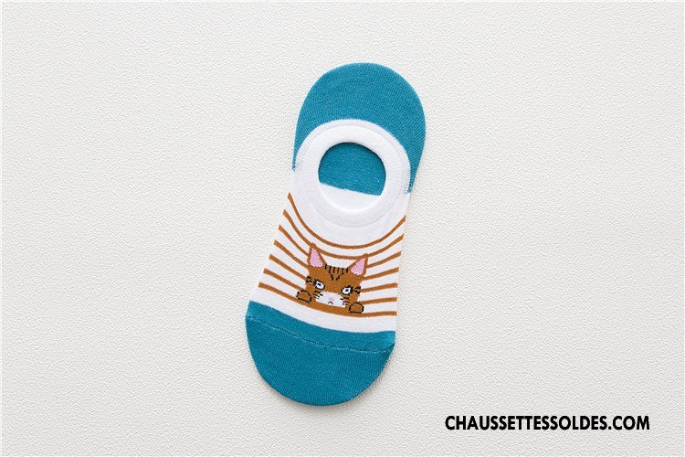 Chaussette Basse Femme Le Nouveau Antidérapant Invisible Coton Bio Printemps Dessin Animé Bleu
