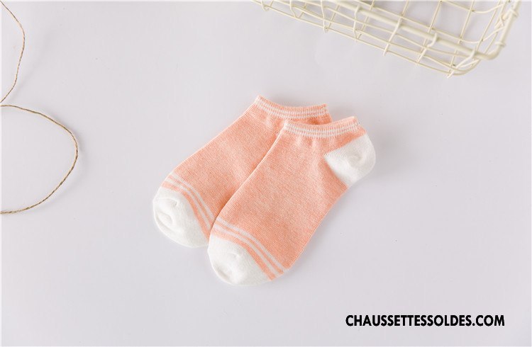 Chaussette Basse Femme Le Nouveau Printemps Chaussette Basse Coupée Chaussette Courte 100% Coton Rayé Bleu