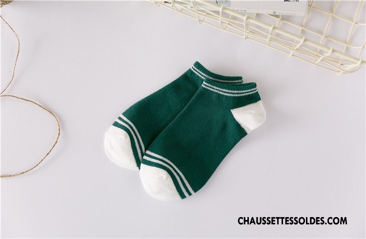 Chaussette Basse Femme Le Nouveau Printemps Chaussette Basse Coupée Chaussette Courte 100% Coton Rayé Bleu