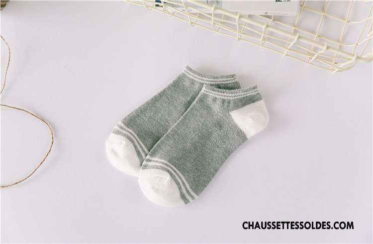 Chaussette Basse Femme Le Nouveau Printemps Chaussette Basse Coupée Chaussette Courte 100% Coton Rayé Bleu