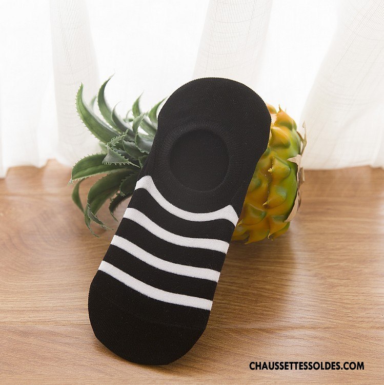 Chaussette Basse Femme Le Nouveau Printemps Invisible Chaussette Basse Coupée Rayé Silicone Blanc