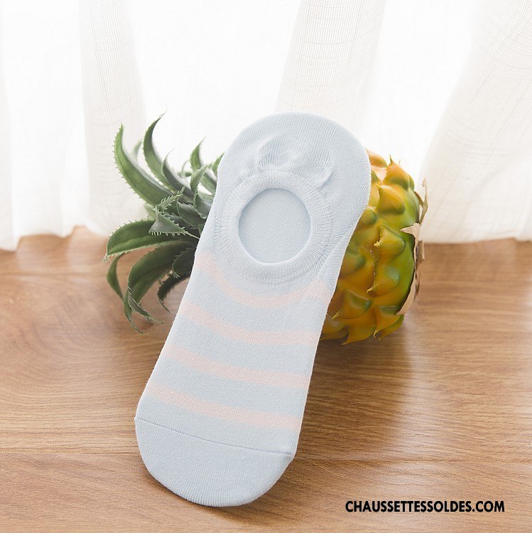 Chaussette Basse Femme Le Nouveau Printemps Invisible Chaussette Basse Coupée Rayé Silicone Blanc