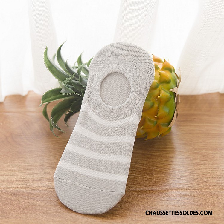 Chaussette Basse Femme Le Nouveau Printemps Invisible Chaussette Basse Coupée Rayé Silicone Blanc
