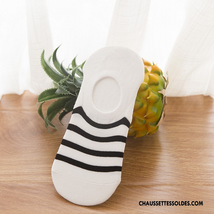 Chaussette Basse Femme Le Nouveau Printemps Invisible Chaussette Basse Coupée Rayé Silicone Blanc
