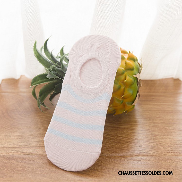 Chaussette Basse Femme Le Nouveau Printemps Invisible Chaussette Basse Coupée Rayé Silicone Blanc