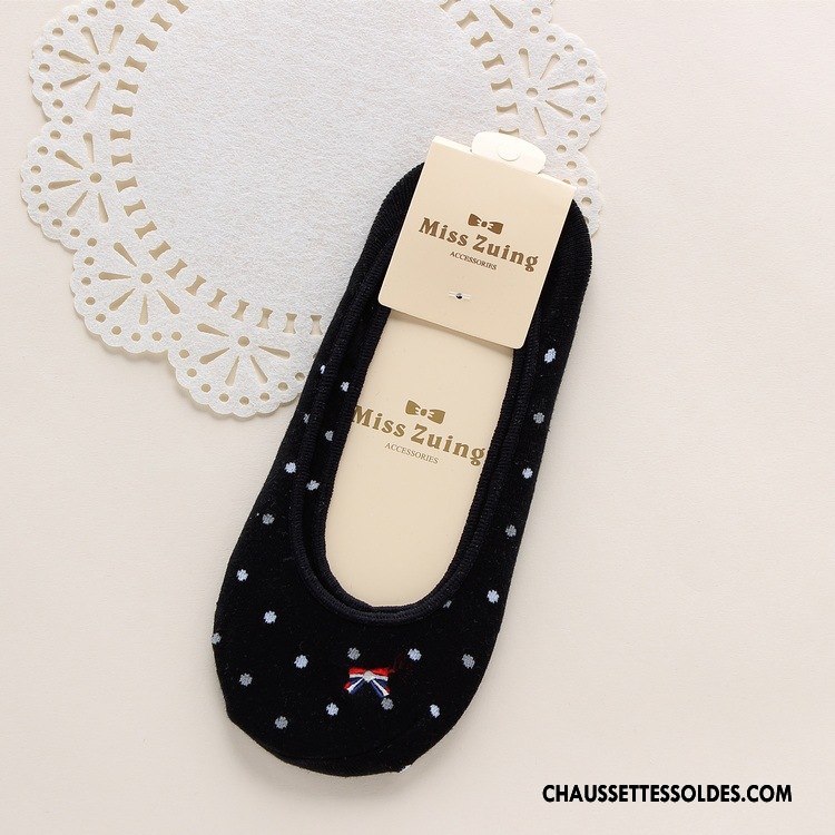 Chaussette Basse Femme Légère 100% Coton Papillon Charmant Printemps Antidérapant Blanc Clair