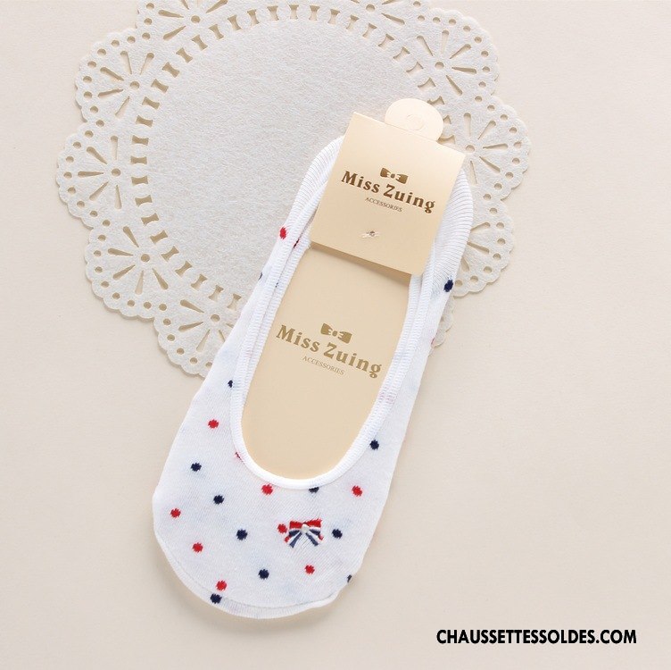 Chaussette Basse Femme Légère 100% Coton Papillon Charmant Printemps Antidérapant Blanc Clair