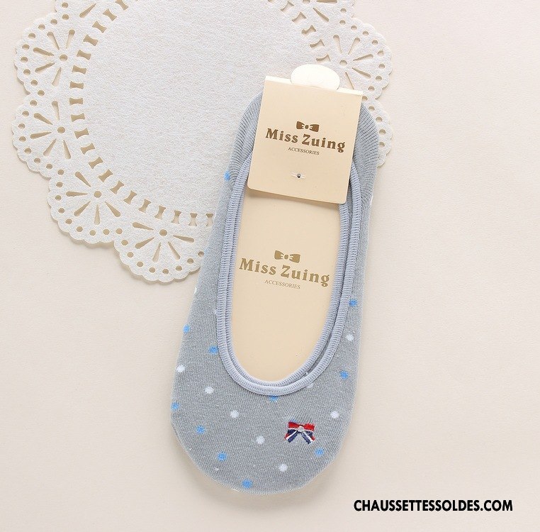 Chaussette Basse Femme Légère 100% Coton Papillon Charmant Printemps Antidérapant Blanc Clair