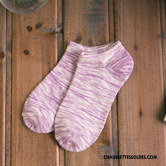 Chaussette Basse Femme Légère Simple 100% Coton Bambou Rayé Yarn Violet Clair