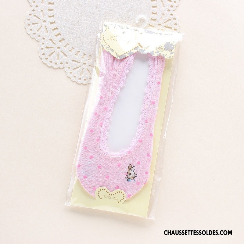 Chaussette Basse Femme Matelassé Dame Chaussette Basse Coupée Dessin Animé Été Charmant Rose Clair